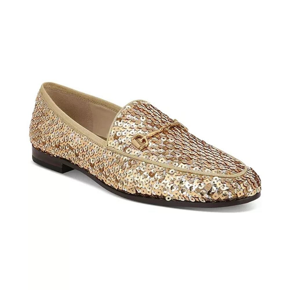 Sam Edelman Sequin Almond Toe Loraine Bit Loafer Slip On Gold Metal Flat 9.5